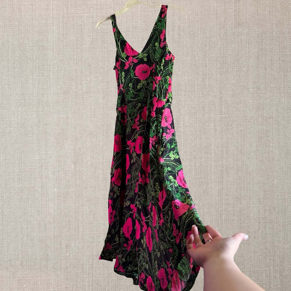 Anthropologie Maeve Hot Pink Floral Maxi Dress Cottagecore Goth Fairy size 4 - Picture 6 of 13